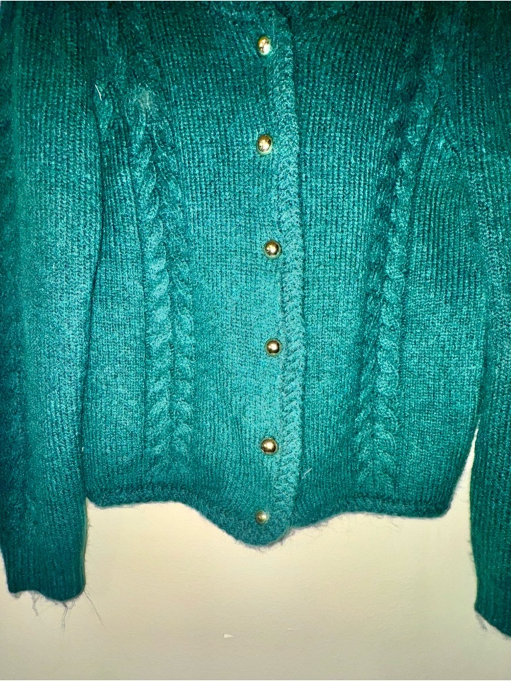 NWT Joie Emerald Green Cable Knit Cardigan with Gold Buttons - Picture 3 of 11